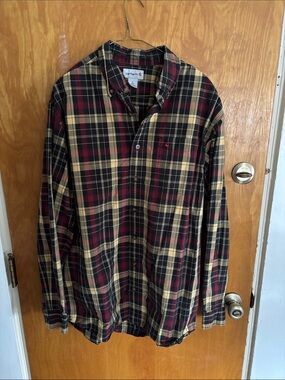 Carhartt Men’s Red, Black & Tan Plaid Button-Down Shirt
